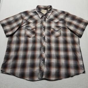 Wrangler 3XL Shirt Pearl Snap Short Sleeve Pocket Brown Rodeo Ranch Western